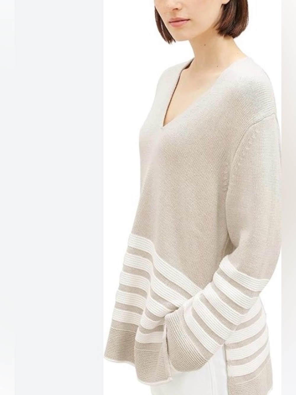 Tom Taylor 100% Organic Cotton Neutral Stripe V-Neck Knit Sweater Size M